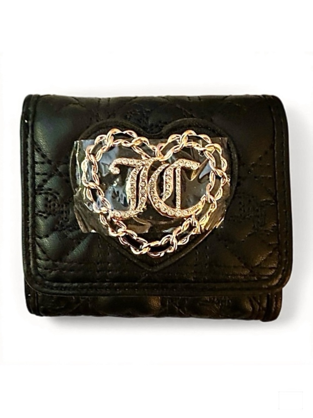 JUICY COUTURE Licorice Heart Quilt Wallet with a Gold Chain Heart